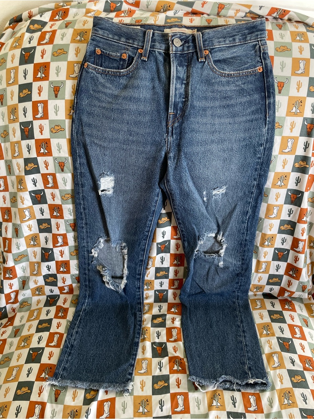 Levi's Dark Blue Distressed Straight-Leg Jeans
